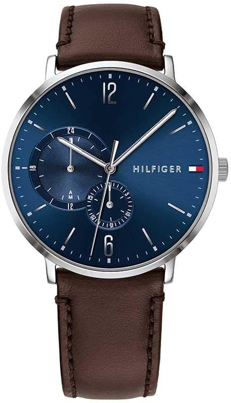 Tommy Hilfiger Reloj casual de cuarzo de acero inoxidable y correa de cuero para hombre, color: marrón (Modelo: 1791508), Marrón, Minimalista