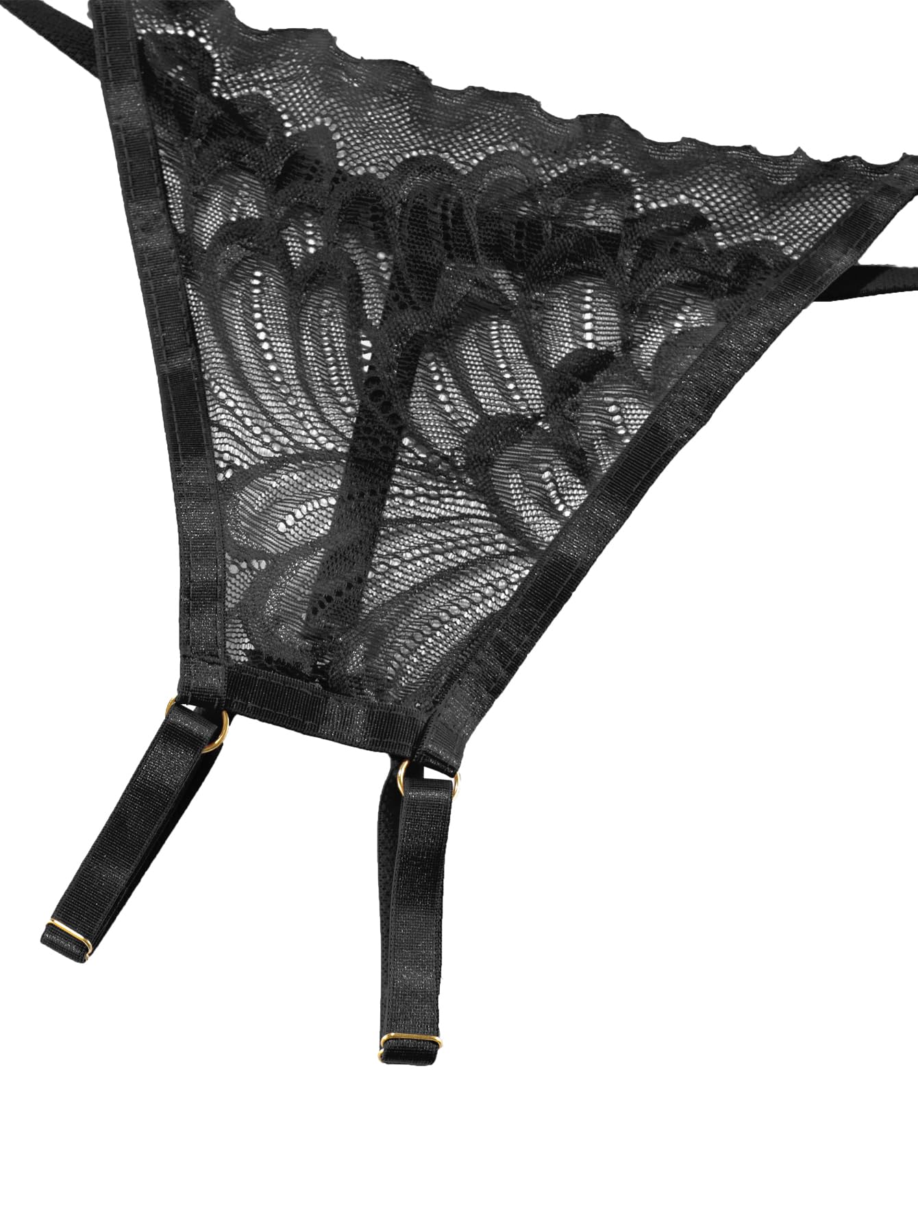 Lilosy Petite Women's Sexy Underwire Floral Lace Sheer Lingerie Set See Through Bra and Panty 2 Piece Chain Black X-Small