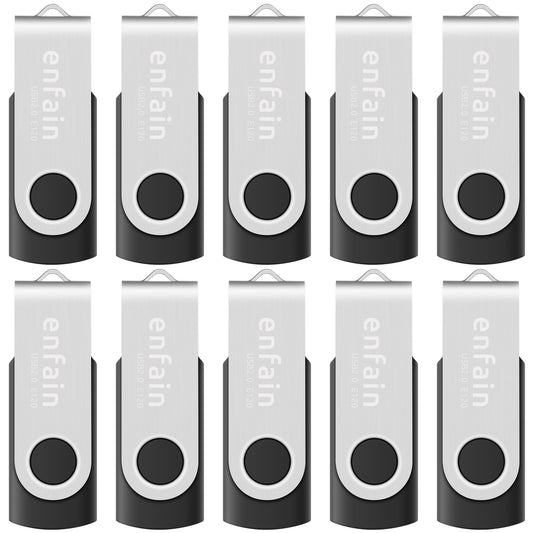 10-Pack Enfain 16GB USB 2.0 Swivel Flash Drives: Shareable Data Storage for Home & Office Use (Black)