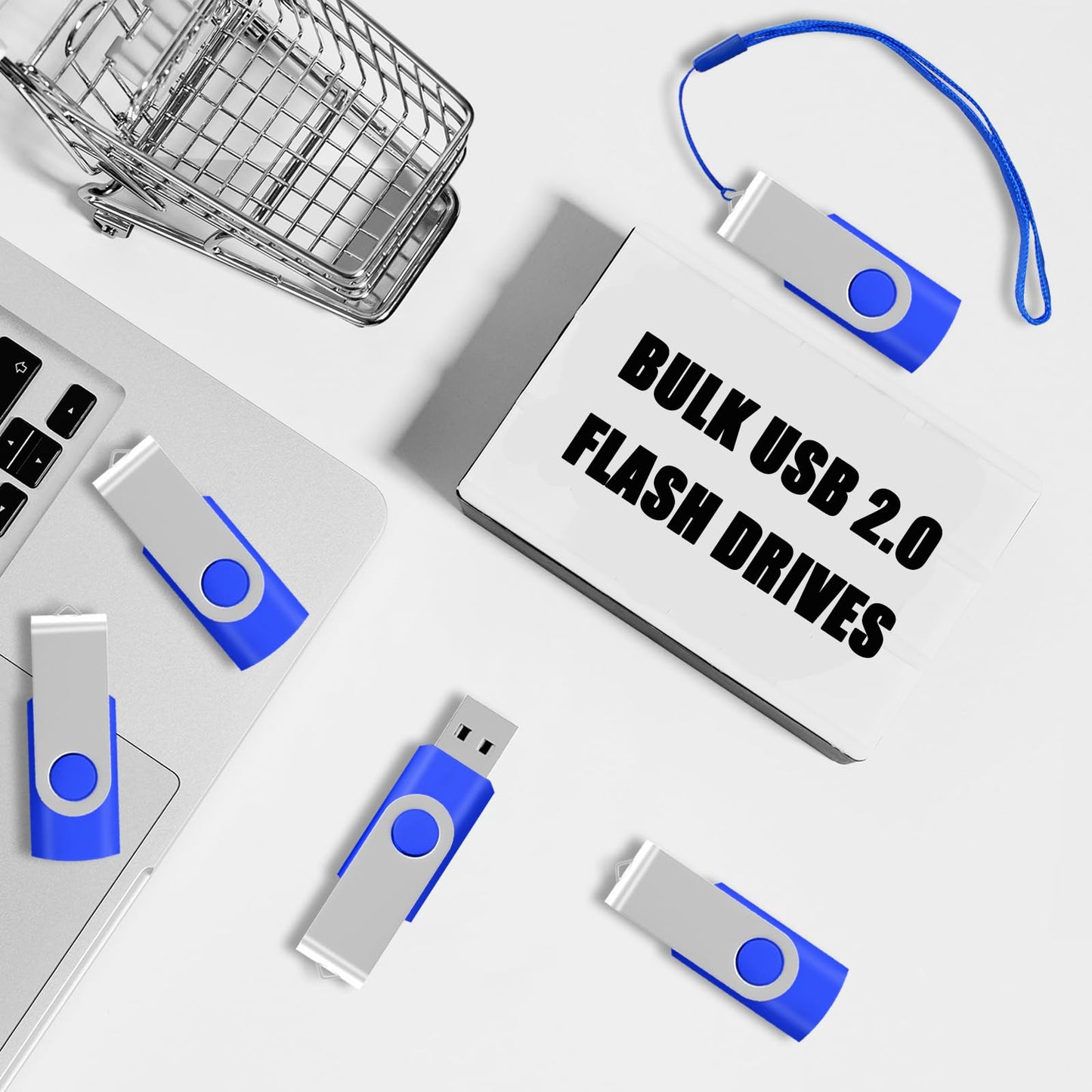 16GB Bulk Flash Drives 50 Pack EASTBULL USB Flash Drives Pack USB 2.0 Thumb Drives Bulk Swivel USB Drives Bulk with Strings (16GB-Blue)