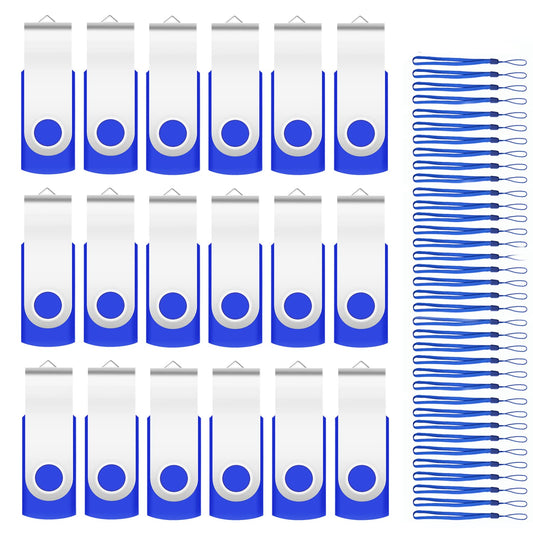 100Pack of 16GB Bulk Flash Drives EASTBULL Flash Drives Pack USB 2.0 Thumb Drives Bulk Swivel USB Drives Bulk with Strings (16GB-Blue)