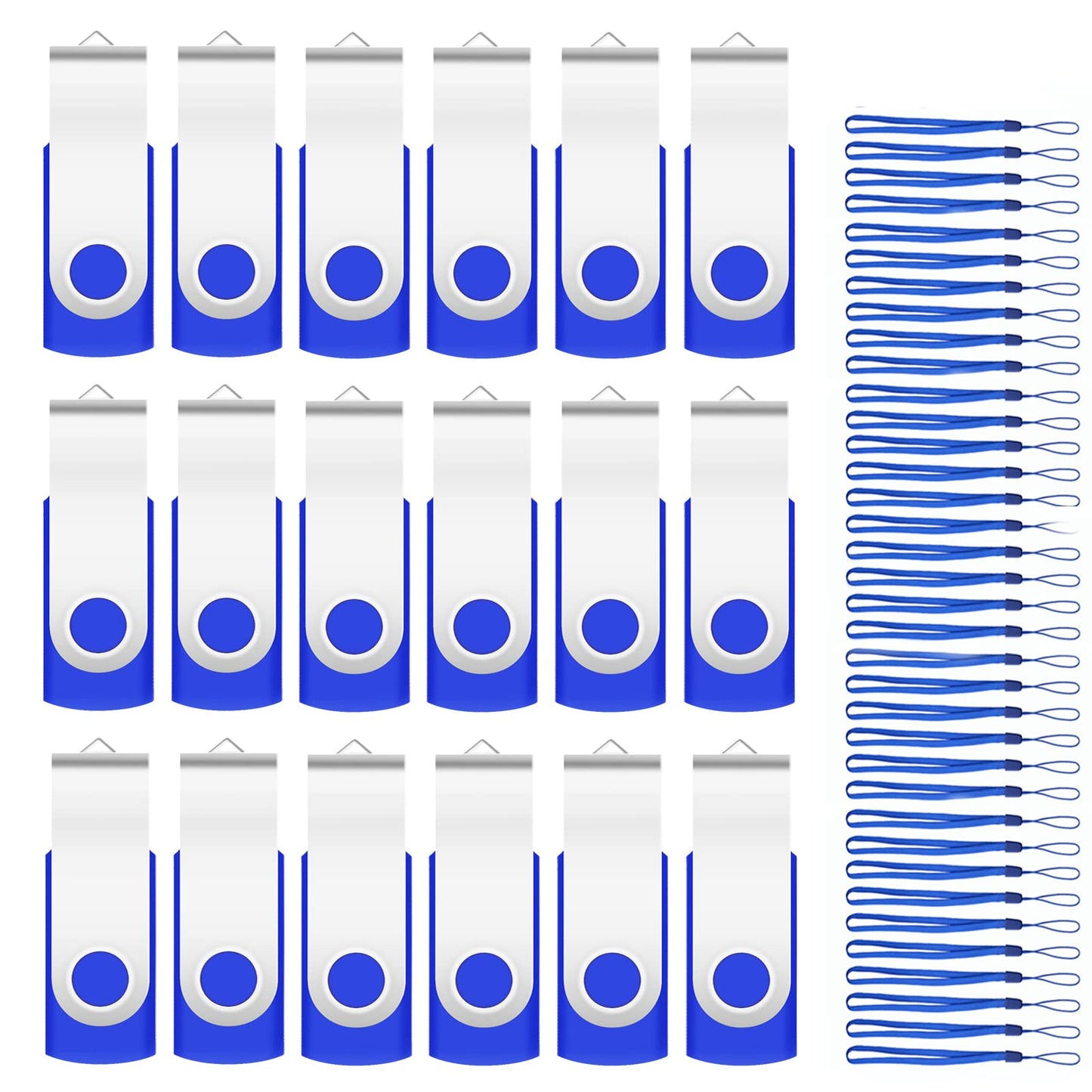 16GB Bulk Flash Drives 50 Pack EASTBULL USB Flash Drives Pack USB 2.0 Thumb Drives Bulk Swivel USB Drives Bulk with Strings (16GB-Blue)