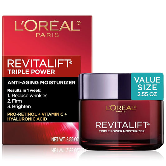 Crema facial hidratante facial de L'Oreal Paris Skin Care, Revitalift Triple Power anti-edad con Pro Retinol.